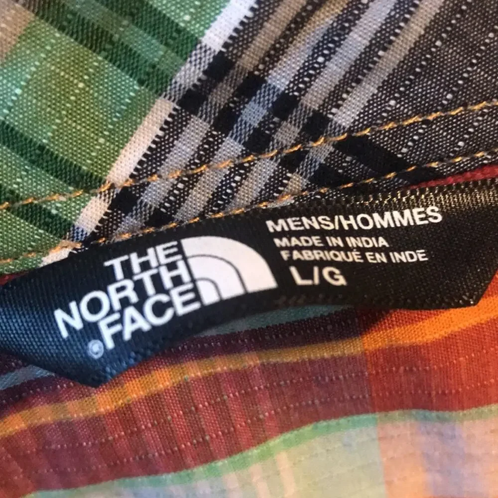 North Face Button Down Cotton Red Orange Green Long Sleeve Shirt Men's Size L